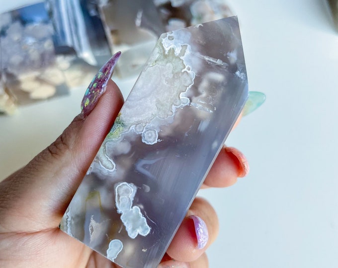 Druzy flower agate geode Crystal tower pink flower agate crystal tower healing crystal home decor