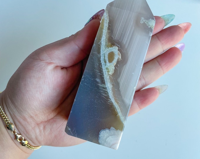 Druzy flower agate geode Crystal tower pink flower agate crystal tower healing crystal home decor