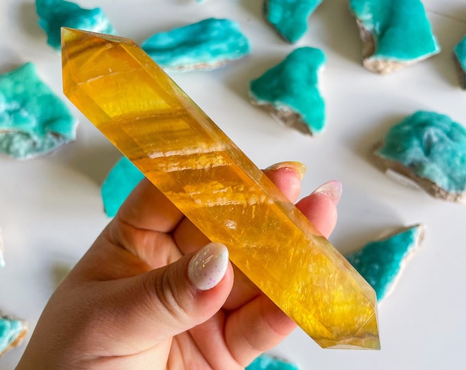 Natural yellow fluorite Double terminated crystal wand crystal healing crystal grid crystal magic home decoration meditation