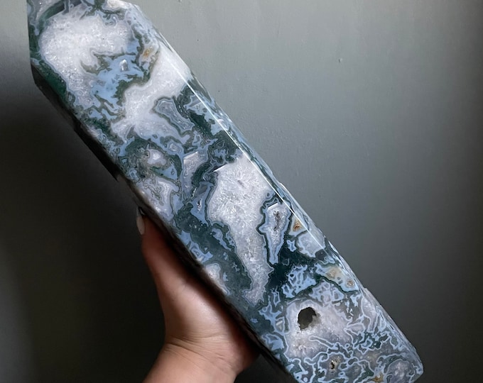 Moss agate 3.8kg large crystal tower | moss agate home decoration healing crystal | birthstone gifts| wedding anniversary gift