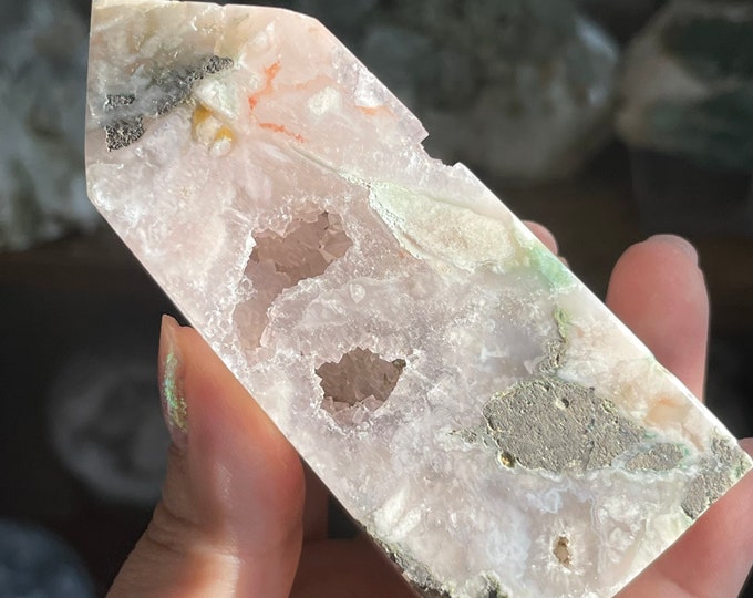 Amethyst flower agate geode small Crystal tower Premium flower agate crystal tower healing crystal home decor