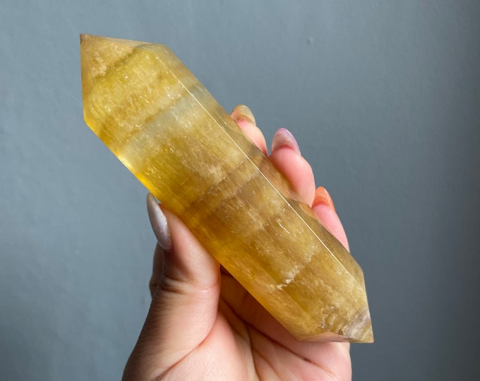 yellow fluorite DT crystal wand | Double terminated crystal wand | crystal healing crystal grid |crystal magic home decoration meditation