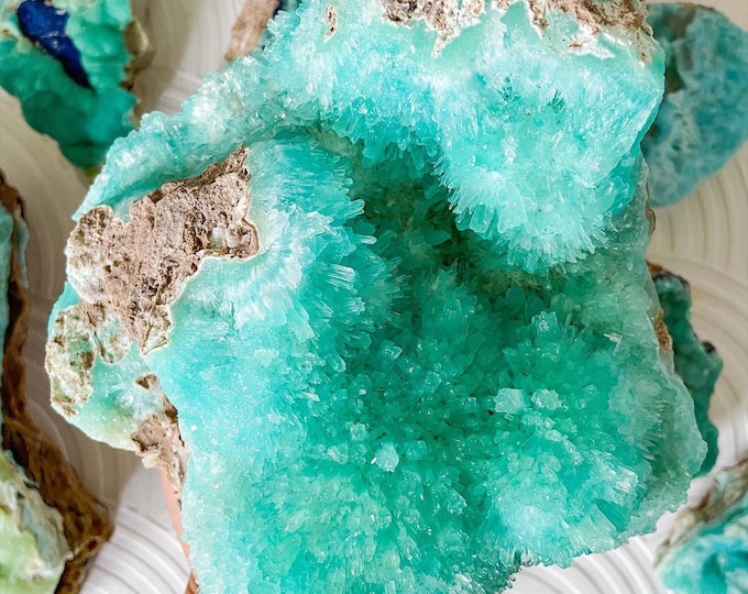 Blue Aragonite with high quality calcite (Pakistan) , museum quality  blue aragonite specimen, raw calcite