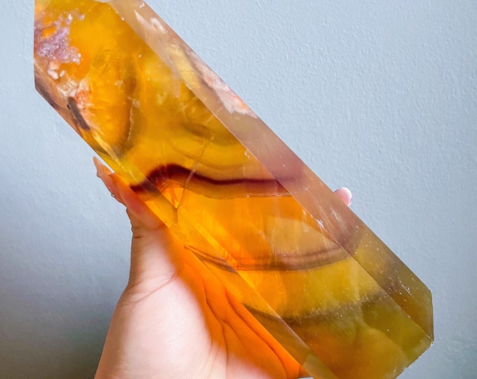 yellow Fluorite crystal tower,yellow fluorite tower,premium fluorite crystal point, rare crystal tower,crystal home decoration