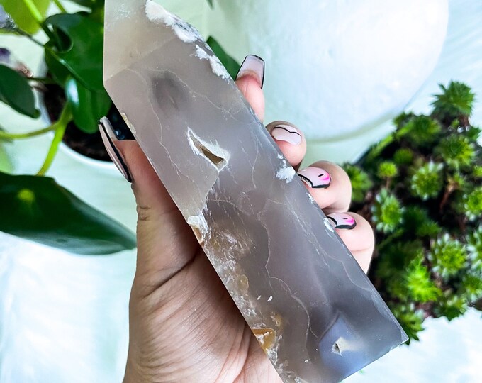 Flower agate crystal tower |cherry blossom agate home decoration | flower agate specimen | healing crystal | birthday gift|anniversary gift