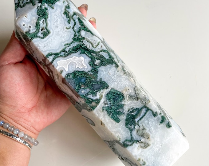 Moss agate crystal tower | moss agate home decoration | moss agate ornament | healing crystal | birthstone gifts| wedding anniversary gift