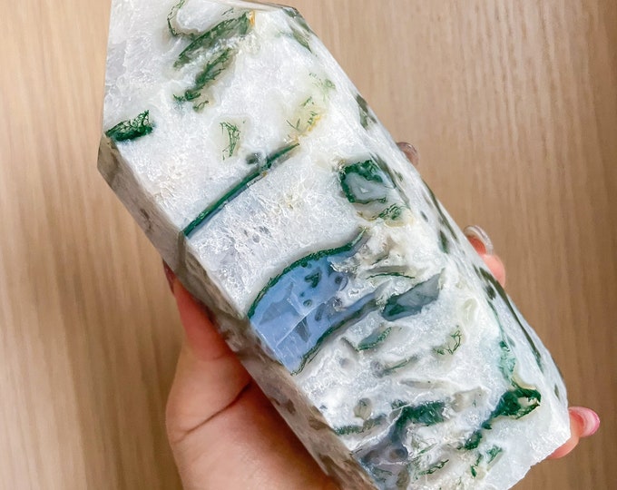 Moss agate crystal tower | moss agate home decoration | moss agate ornament | healing crystal | birthstone gifts| wedding anniversary gift