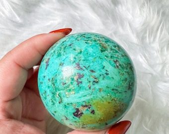Rare chrysocolla with malachite crystal sphere