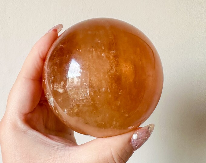 Honey calcite crystal sphere healing crystal home decor