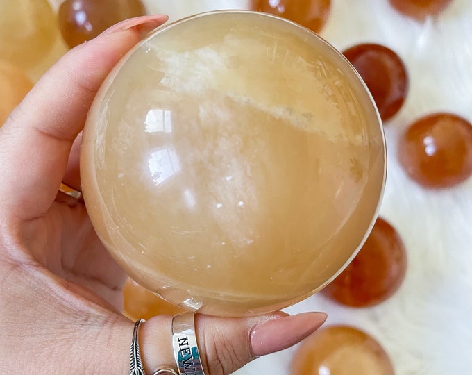 Honey calcite crystal sphere healing crystal home decor