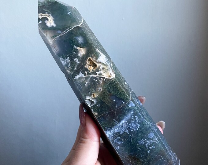 Moss agate crystal tower | moss agate home decoration | moss agate ornament | healing crystal | birthstone gifts| wedding anniversary gift