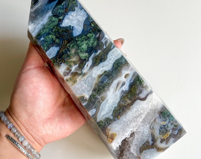 Moss agate crystal tower | moss agate home decoration | moss agate ornament | healing crystal | birthstone gifts| wedding anniversary gift
