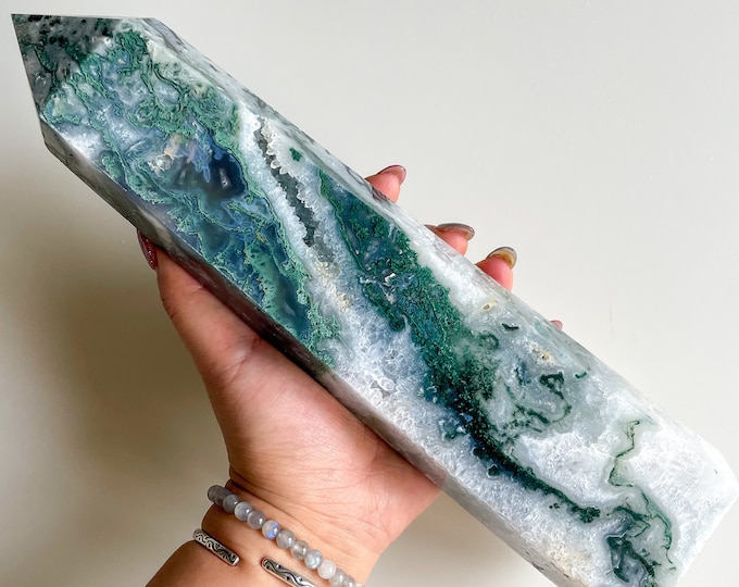 Moss agate crystal tower | moss agate home decoration | moss agate ornament | healing crystal | birthstone gifts| wedding anniversary gift