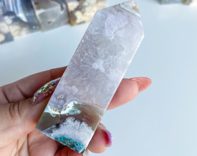 amethyst carnelian flower agate geode Crystal tower pink flower agate crystal tower healing crystal home decor