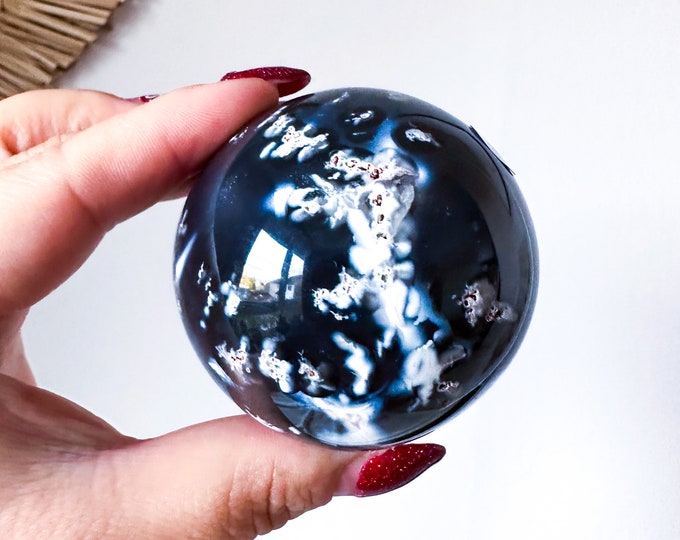 Orca Agate natural crystal sphere| unique crystal home decor| Tranquility home style | Earthy decor | Oceanic decor | unique gift idea