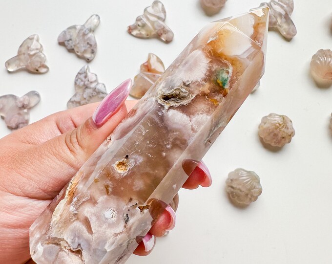 Premium pink flower agate (pk) Crystal tower | pink flower agate crystal tower healing crystal home decor |crystal gift |unique home decor|