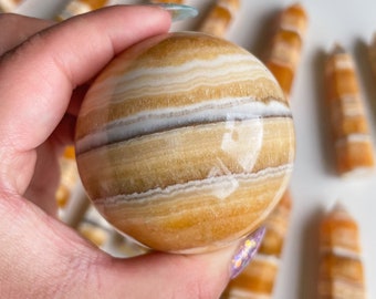 Orange Calcite crystal sphere healing crystal home decor