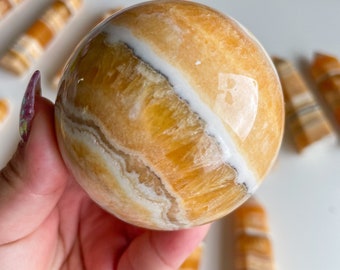 Orange Calcite crystal sphere healing crystal home decor