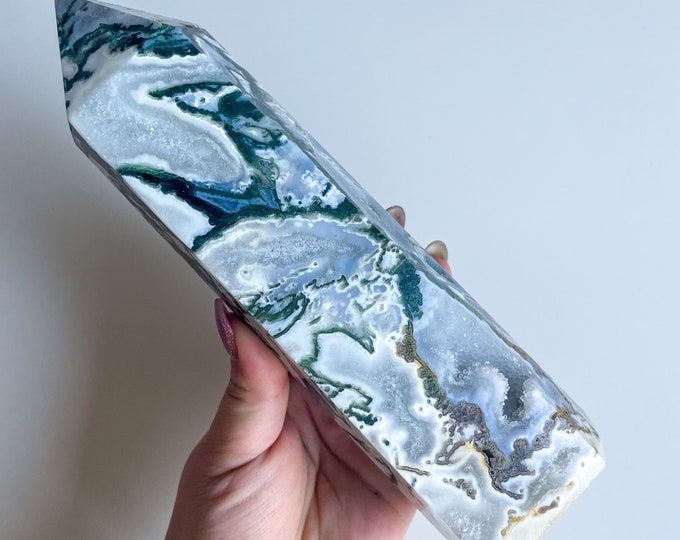 Moss agate crystal tower | moss agate home decoration | moss agate ornament | healing crystal | birthstone gifts| wedding anniversary gift