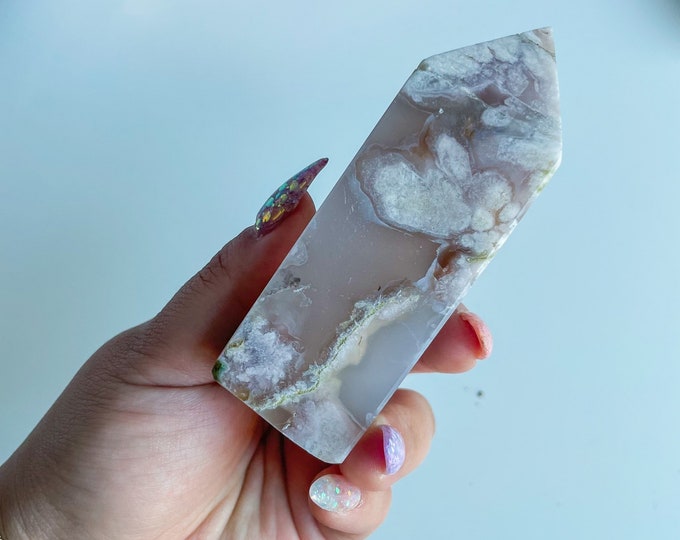 Druzy flower agate geode Crystal tower pink flower agate crystal tower healing crystal home decor