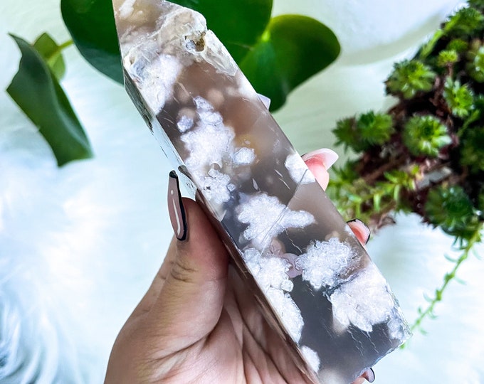 Flower agate crystal tower |cherry blossom agate home decoration | flower agate specimen | healing crystal | birthday gift|anniversary gift