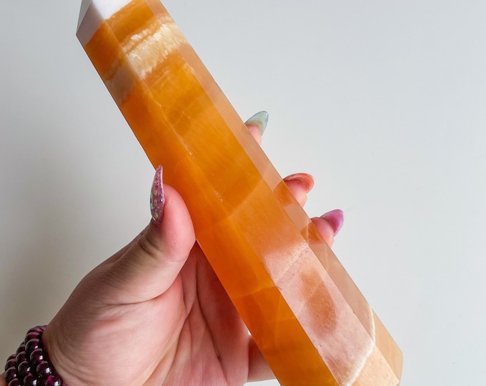 orange calcite crystal tower healing crystal home decoration meditation reiki practice