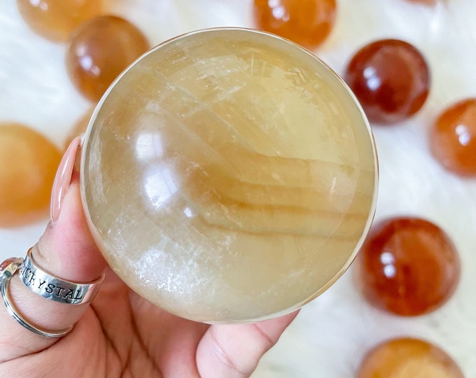 Honey calcite crystal sphere healing crystal home decor