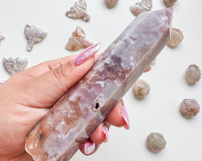 Premium pink flower agate (pk) Crystal tower | pink flower agate crystal tower healing crystal home decor |crystal gift |unique home decor|