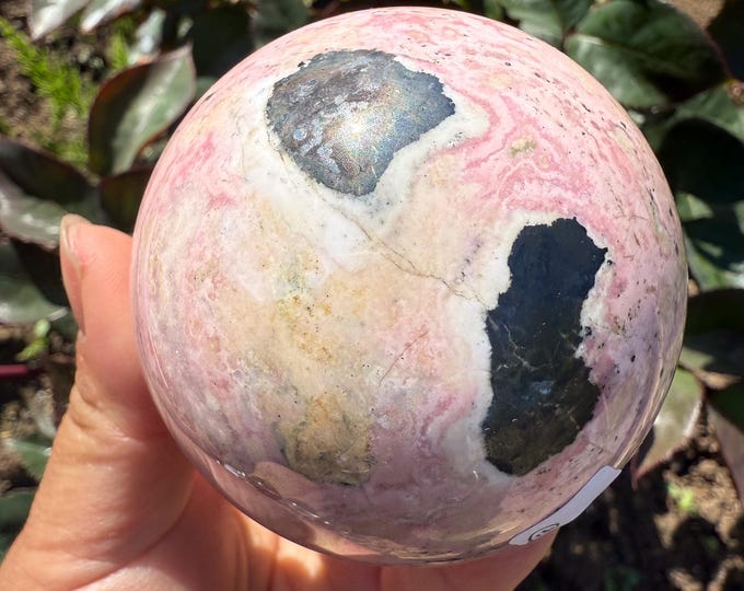 Peruvian Rhodochrosite with pyrite Sphere |pink crystal gift | pink crystal wellbeing home decoration | unique love birthday gift