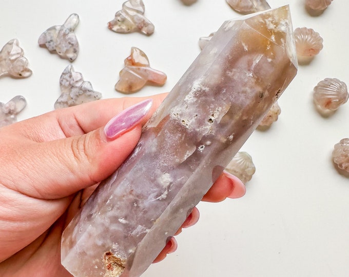 Premium pink flower agate (pk) Crystal tower | pink flower agate crystal tower healing crystal home decor |crystal gift |unique home decor|