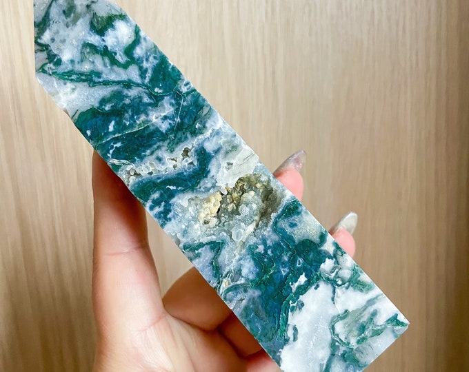 Moss agate crystal tower | moss agate home decoration | moss agate ornament | healing crystal | birthstone gifts| wedding anniversary gift