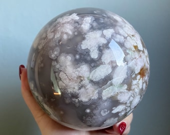 Flower agate crystal sphere|cherry blossom agate home decoration | flower agate specimen | healing crystal | birthday gift|anniversary gift