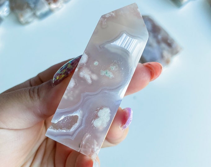 Druzy flower agate geode Crystal tower pink flower agate crystal tower healing crystal home decor