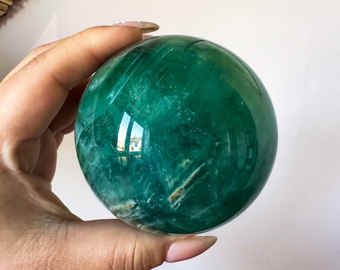 Green fluorite crystal sphere healing crystal home decor