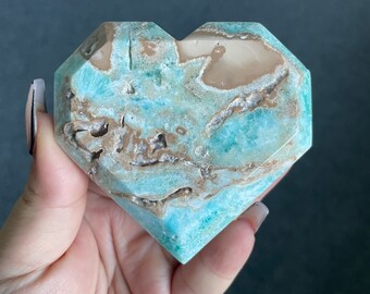 Blue aragonite heart | Caribbean calcite heart | crystal facets heart reiki healing meditation crystal healing journey home decoration