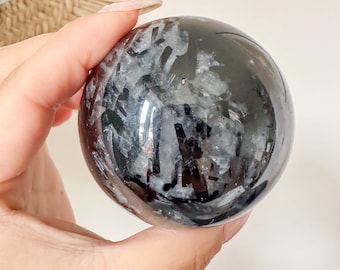 Black Tourmalated quartz crystal sphere | healing crystal home decoration  | birthstone gifts| wedding anniversary gift