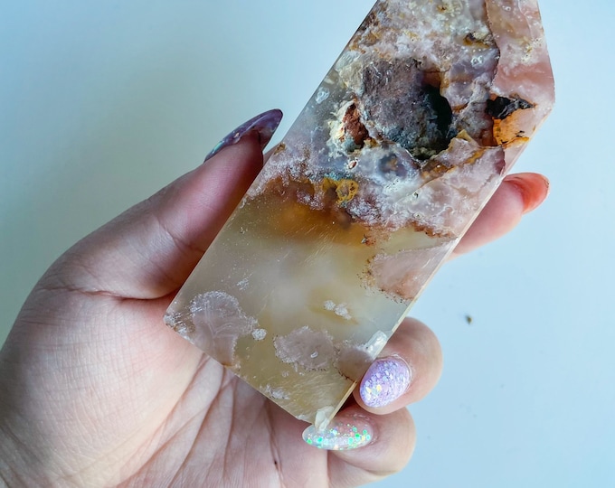 Druzy flower agate geode Crystal tower pink flower agate crystal tower healing crystal home decor
