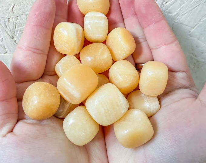 orange calcite polished Tumblestone Healing Crystals