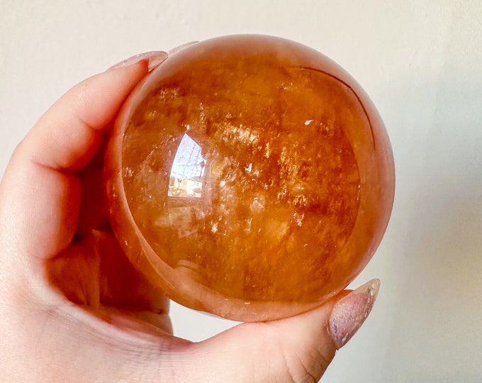 Honey calcite crystal sphere healing crystal home decor