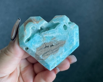 Blue aragonite heart | Caribbean calcite heart | crystal facets heart reiki healing meditation crystal healing journey home decoration