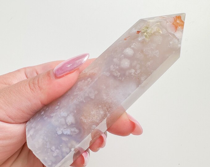 ICY AMETHYST flower agate (PP) Crystal tower | pink flower agate crystal tower healing crystal home decor |crystal gift |unique home decor|