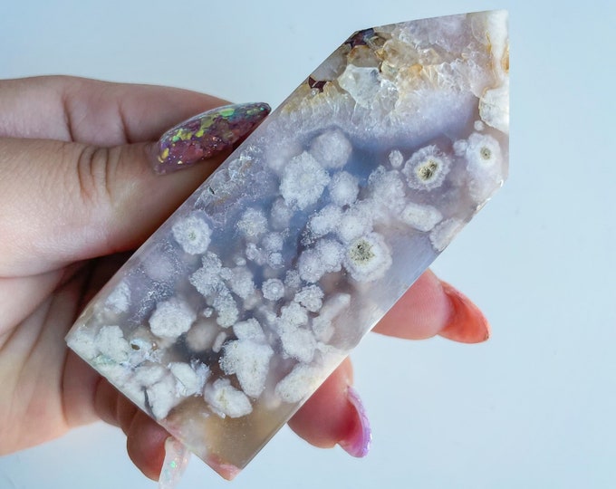 Druzy flower agate geode Crystal tower pink flower agate crystal tower healing crystal home decor