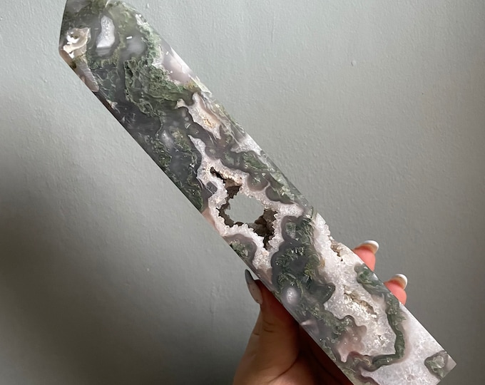 Moss agate crystal tower | moss agate home decoration | moss agate ornament | healing crystal | birthstone gifts| wedding anniversary gift