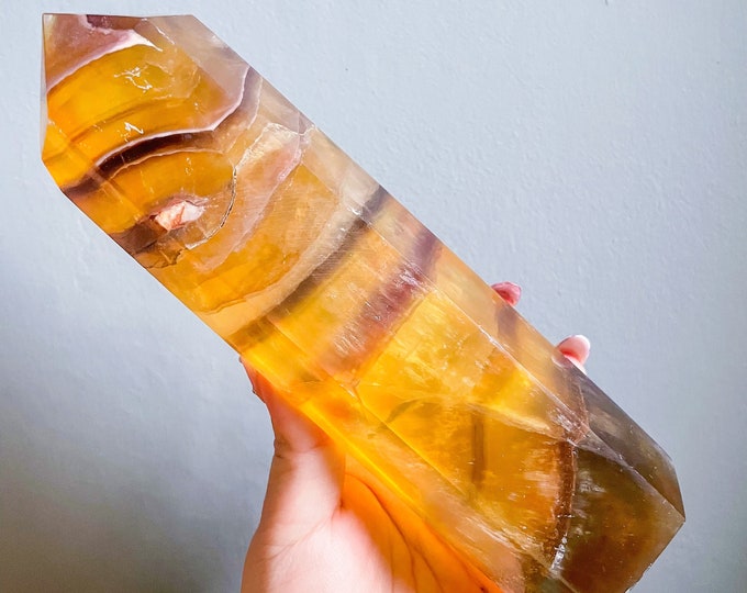 yellow Fluorite crystal tower,yellow fluorite tower,premium fluorite crystal point, rare crystal tower,crystal home decoration