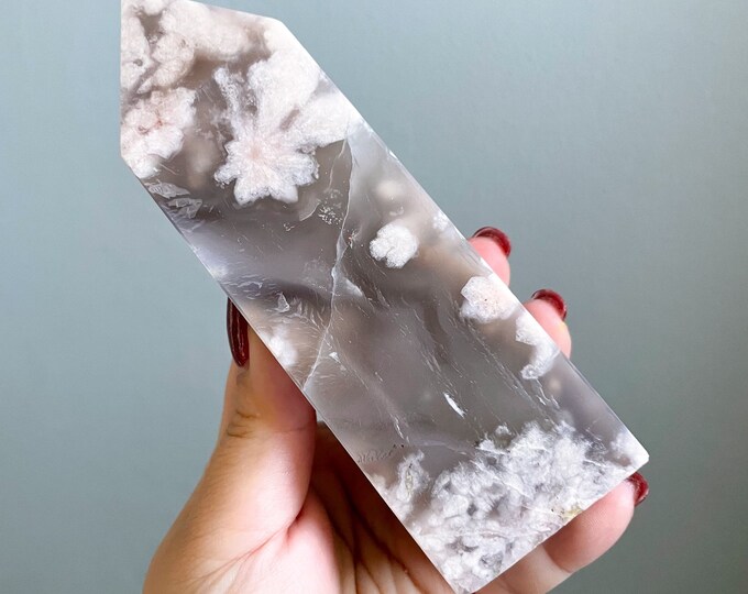 Flower agate crystal tower |cherry blossom agate home decoration | flower agate specimen | healing crystal | birthday gift|anniversary gift