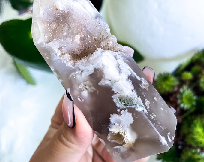 pink amethyst druzy Flower agate crystal tower  | flower agate specimen | healing crystal | birthday gift|anniversary gift