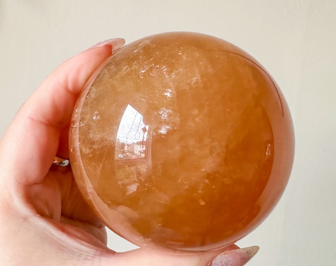 Honey calcite crystal sphere healing crystal home decor