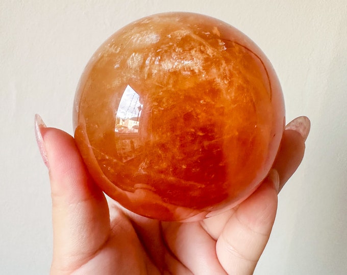 Honey calcite crystal sphere healing crystal home decor