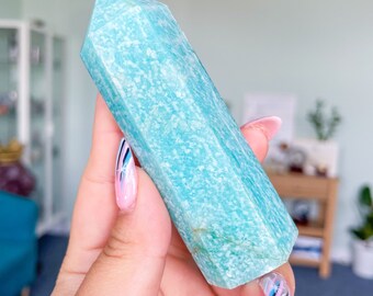 Amazonite high quality silver shimmer natural amazonite crystal tower healing crystal