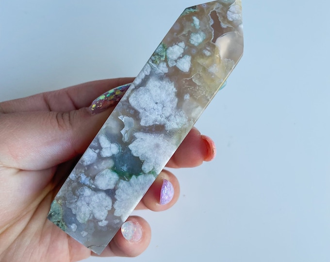 Druzy flower agate geode Crystal tower pink flower agate crystal tower healing crystal home decor